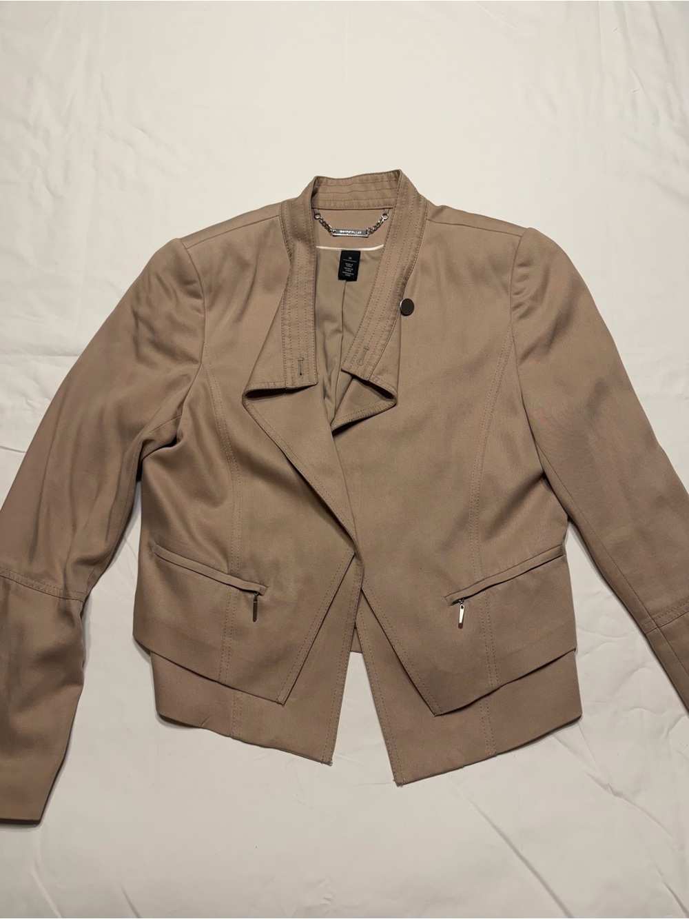 White House Black Market Cropped Taupe Open-Front Blazer Size 10